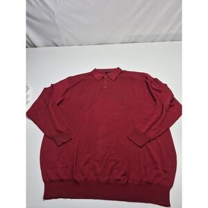 ENZONE Sweater Mens 3XL Red Silk Cotton Blend Collared Knit Pullover Long Sleeve